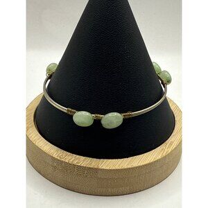 Green Aventurine Gemstone & Silver Wire Bangle Bracelet